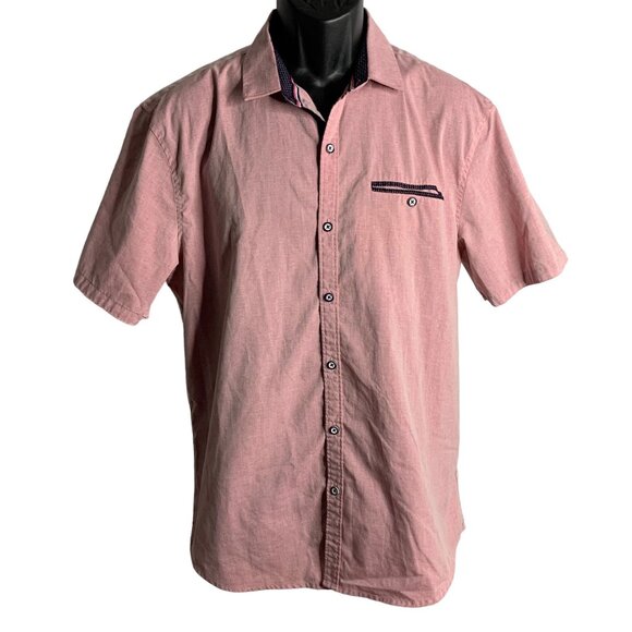 Craft Flow Button Up Short Sleeve Shirt L Pink Pocket Point Collar Contrast Trim - Picture 1 of 6